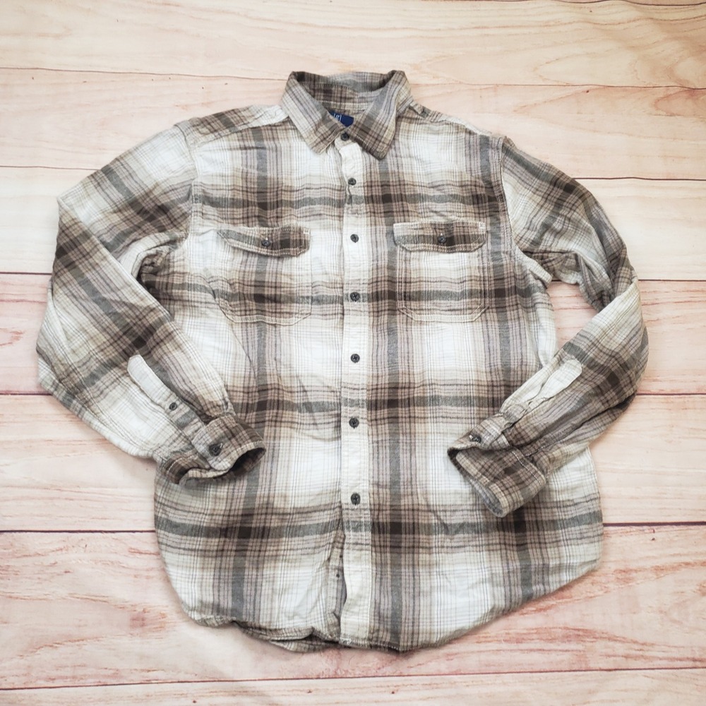 George Shirt Mens Large Brown Tan Plaid Button Down Up Long Sleeve‎ Adult